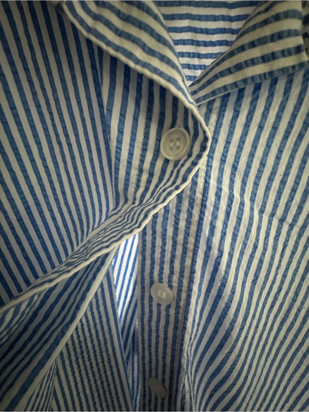 Blue and White Seersucker Wide Leg Pants and Matching Button Up - Picture 4 of 6